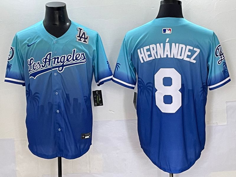Men 2025 Los Angeles Dodgers 8 Hernandez Blue Nike MLB Jersey Daoqite style 3